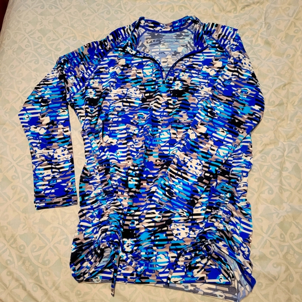 Coolibar tunic size XXL , 50+ upf. Strips with floral pattern underneath